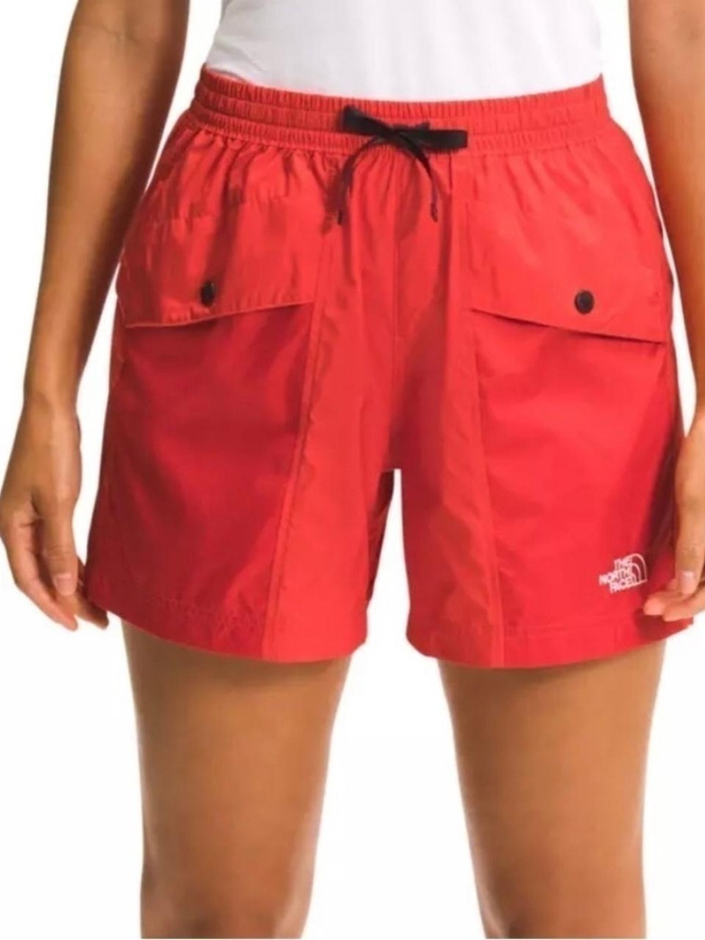 The North Face Women's Bright Red Cargo Shorts with Drawstring